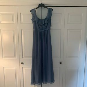 David’s bridal steal blue cold shoulder dress.